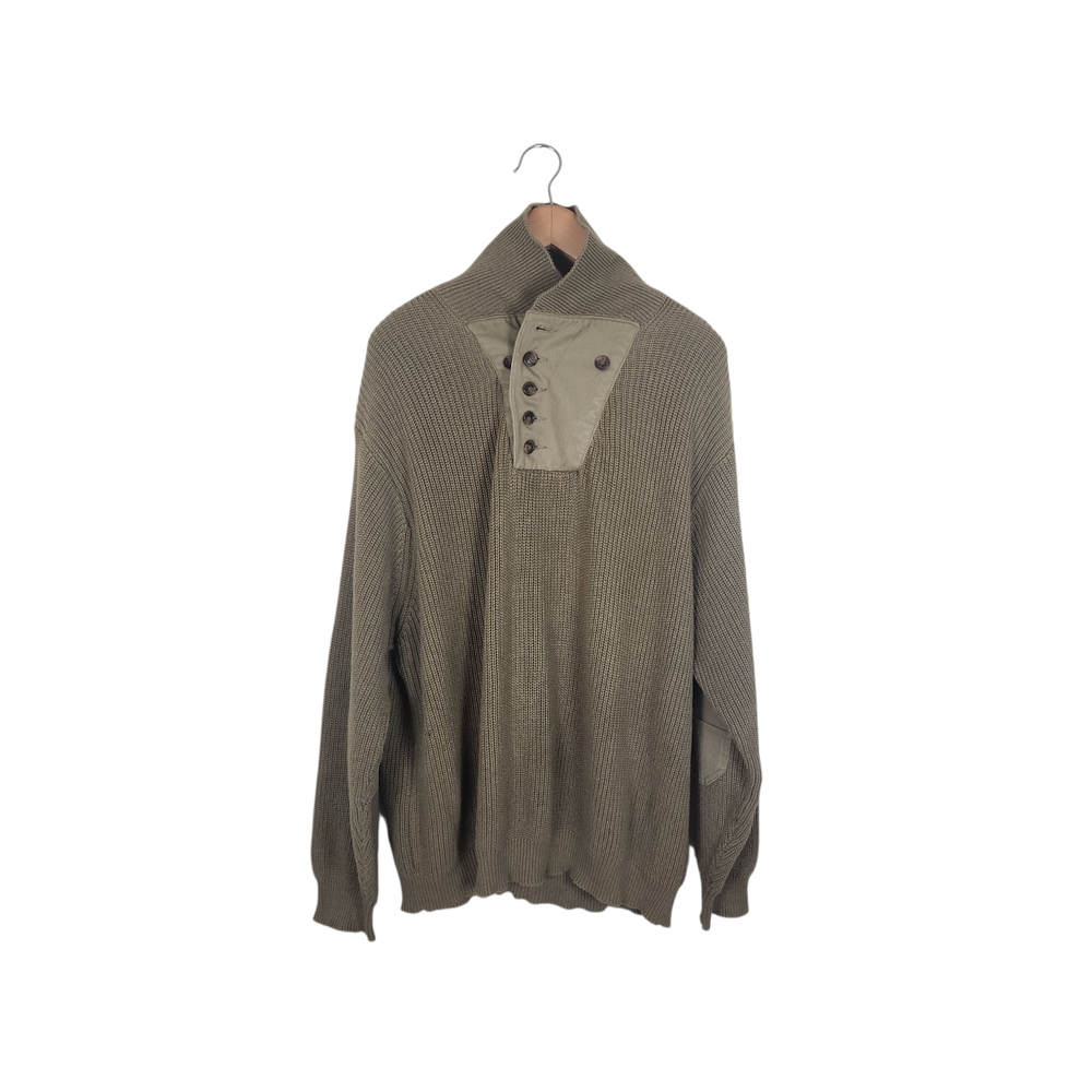Vtg ORVIS Men's Sweater Size XXL Khaki Brown 100% Cotton Military Elbow Patch